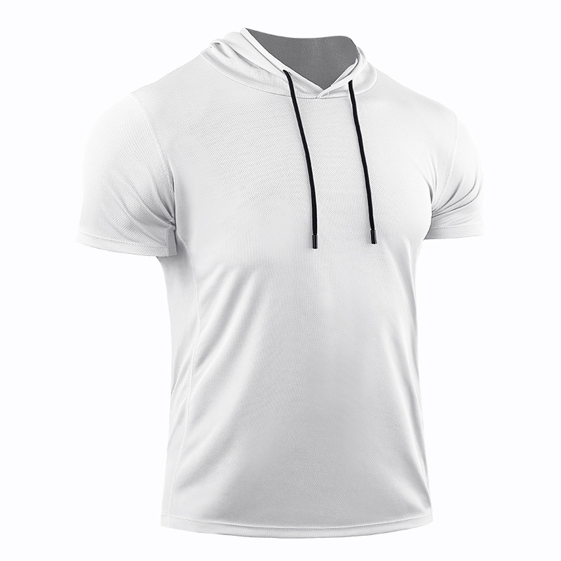 Vêtements de fitness à manches courtes en vrac pour hommes, vêtements de fitness à capuche, vêtements à séchage rapide, pull de sport d'entraînement de basket-ball respirant