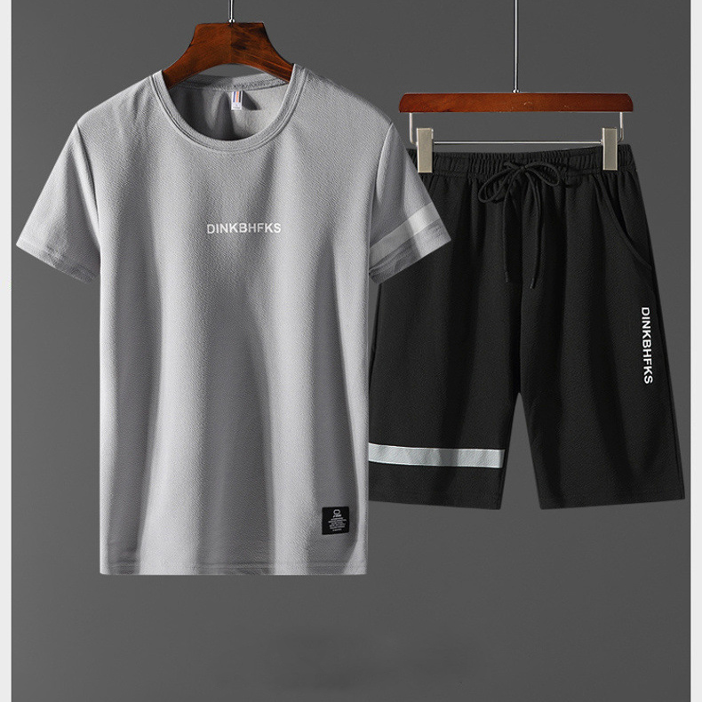 Costume de sport pour hommes, mince couverture col rond manches courtes course ample décontracté vêtements de sport à séchage rapide costume deux pièces