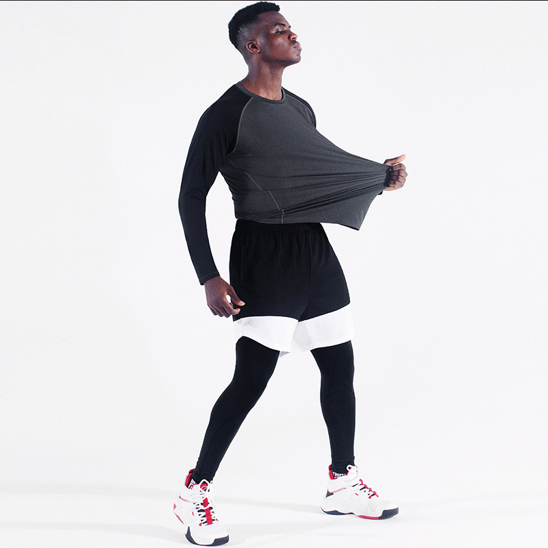 Hauts à manches longues pour hommes de sport à séchage rapide Running Vêtements de fitness Slim Training Basketball Stretch T-shirt respirant