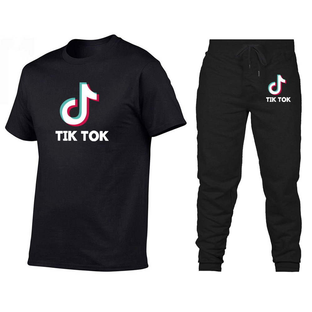 2021 T-shirt Tendance Caractère Col Rond T-shirt À Manches Courtes + Pantalon De Jogging Costume Décontracté