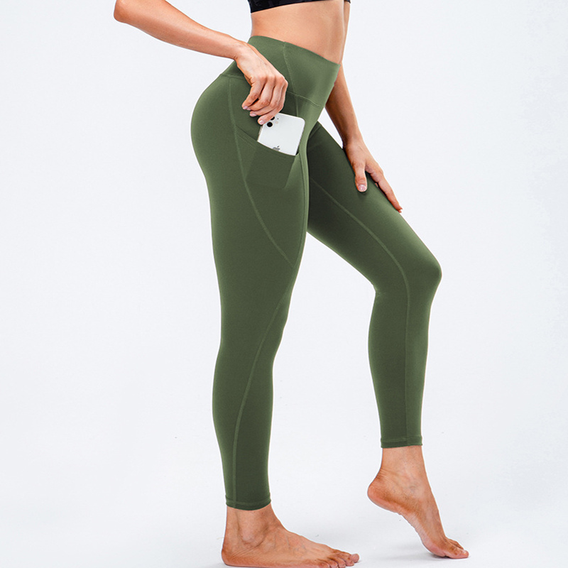 Leggings de yoga pour femmes entraînement personnalisé grande taille sans couture taille haute côtelé logo imprimé Legging de gymnastique avec poches